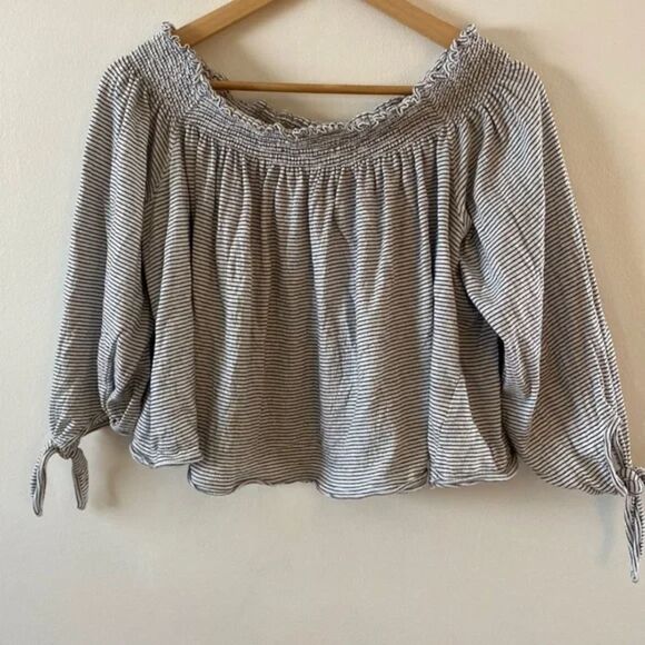 Free People We the Free Striped Off Shoulder Top Medium - Picture 2 of 8